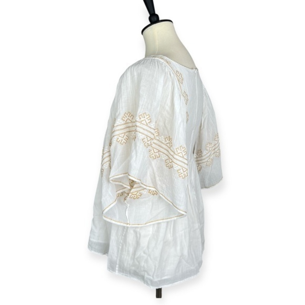 Vanessa Bruno Nael Blouse Gold Embroidered Flutter Slv Boho Babydoll Top Sz S - Picture 4 of 11